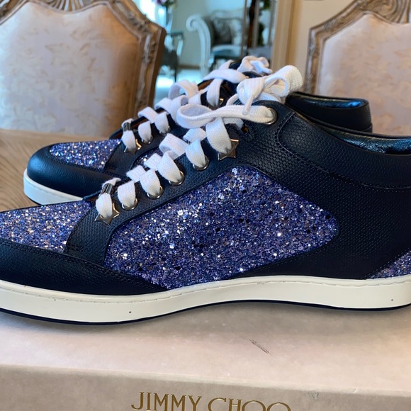 ❤️ Authentic Brand New Jimmy Choo Sneakers, Navy Blue with Blue Crystal Stones - Picture 10 of 11